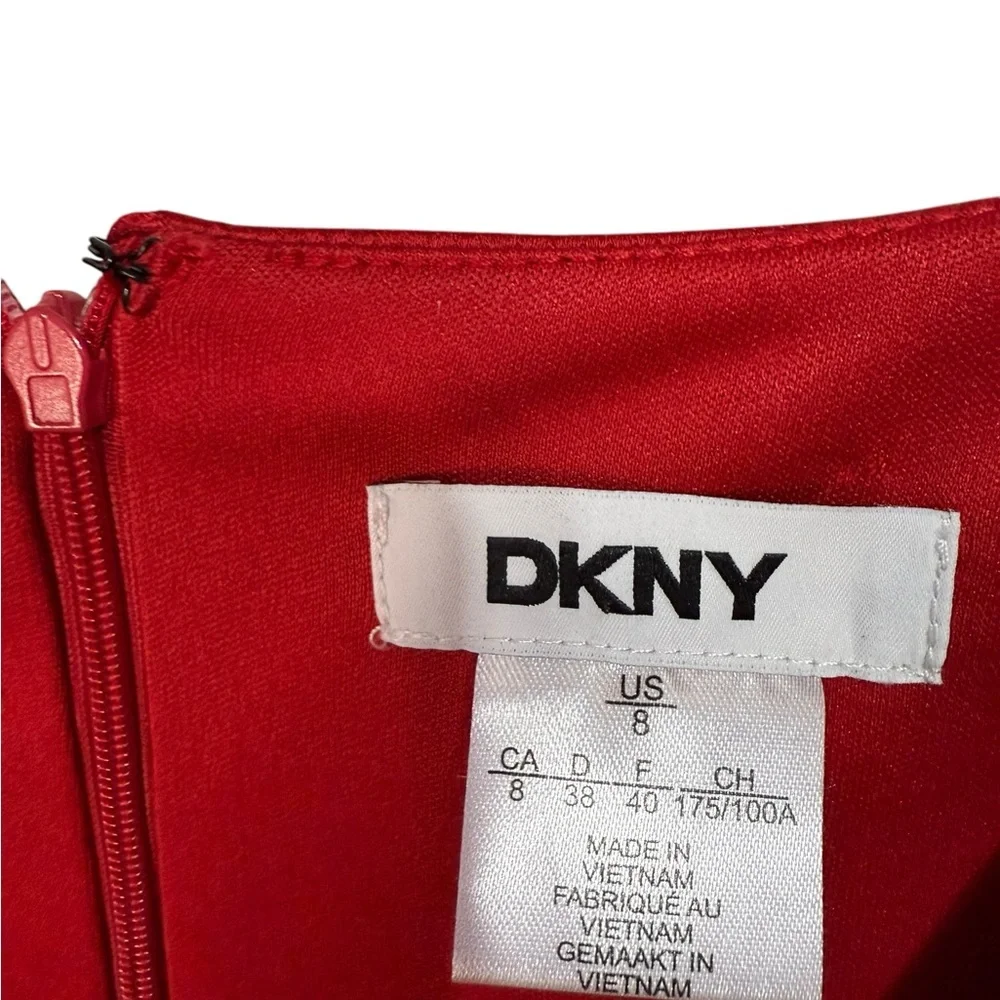 Women's V neck Ruffle Front Red Satin Crepe belted Gown 
Size 8 - Picture 6 of 11